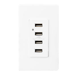 White Usb Wall Outlet , Usb Electrical Outlet 4 USB Ports With 2 Wall Plates